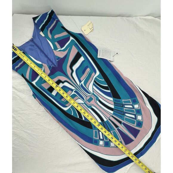 P Nicole Miller Artelier Blue Tribal Geometric Print Mini Sheath Dress Sz Petite - Picture 13 of 16